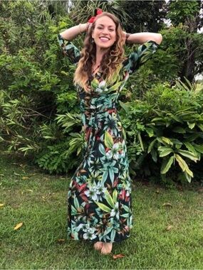 Mlle Gabrielle Tropical Print Wrap Maxi Dress - Green Floral size L